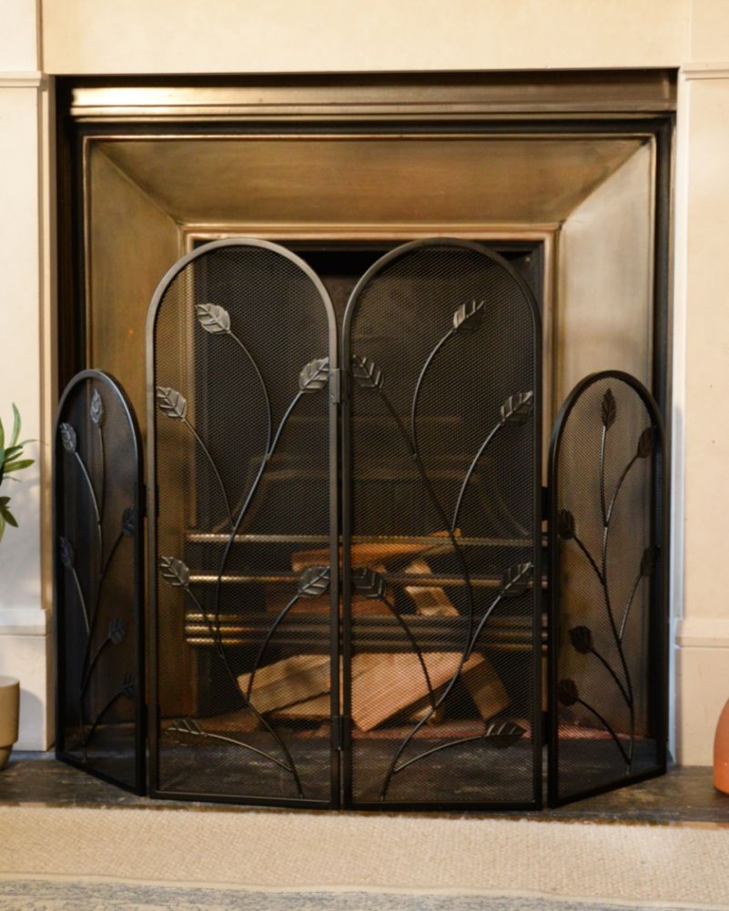 Ornate 'Botanical Bloom' Four Fold Fire Guard