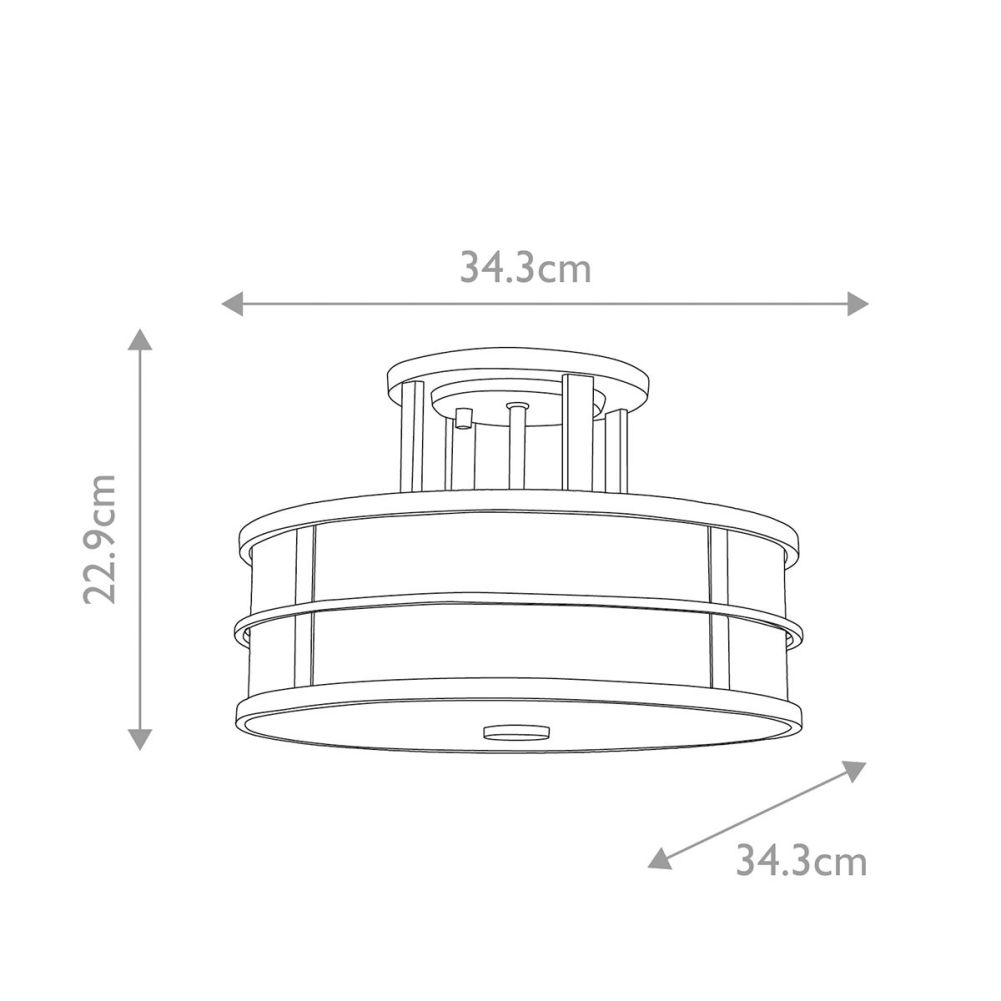 'Fusion' Three Light Semi-Flush Ceiling Light Dimensions
