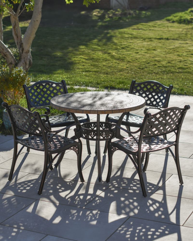 Traditional Mosaic & Copper Ornate Four Chair Garden Bistro Set