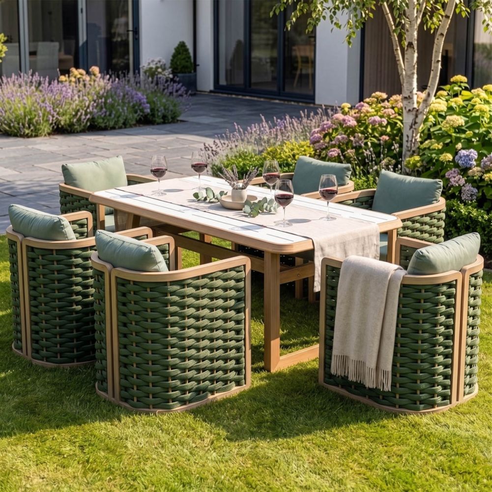 Six Seat Garden Lounge Set & BBQ Digital Illustration Dressed Table