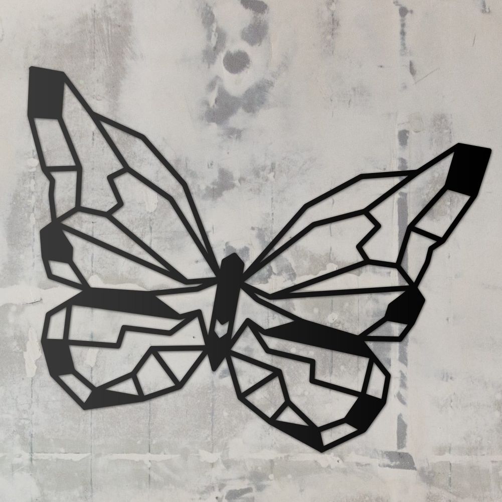 Geometric Butterfly Steel Wall Art On a Rustic Wall