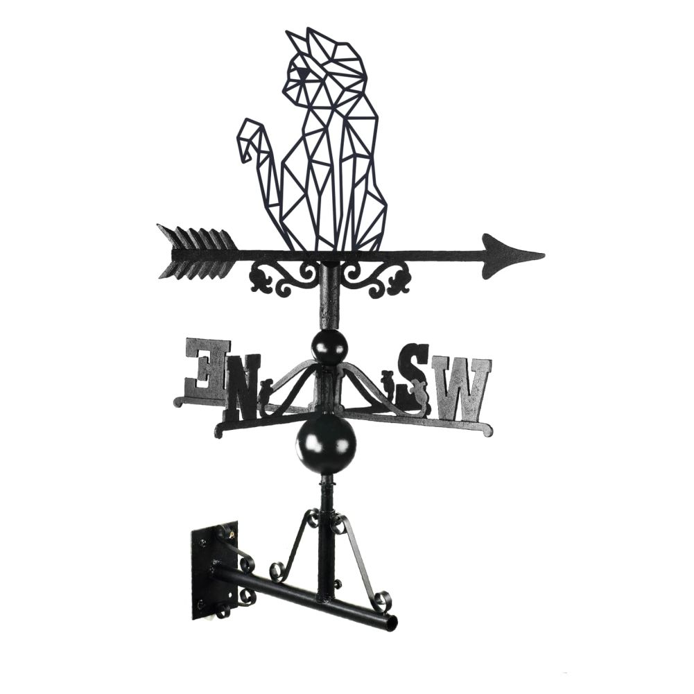 Geometric Cat Weathervane With Bracket on a White Background