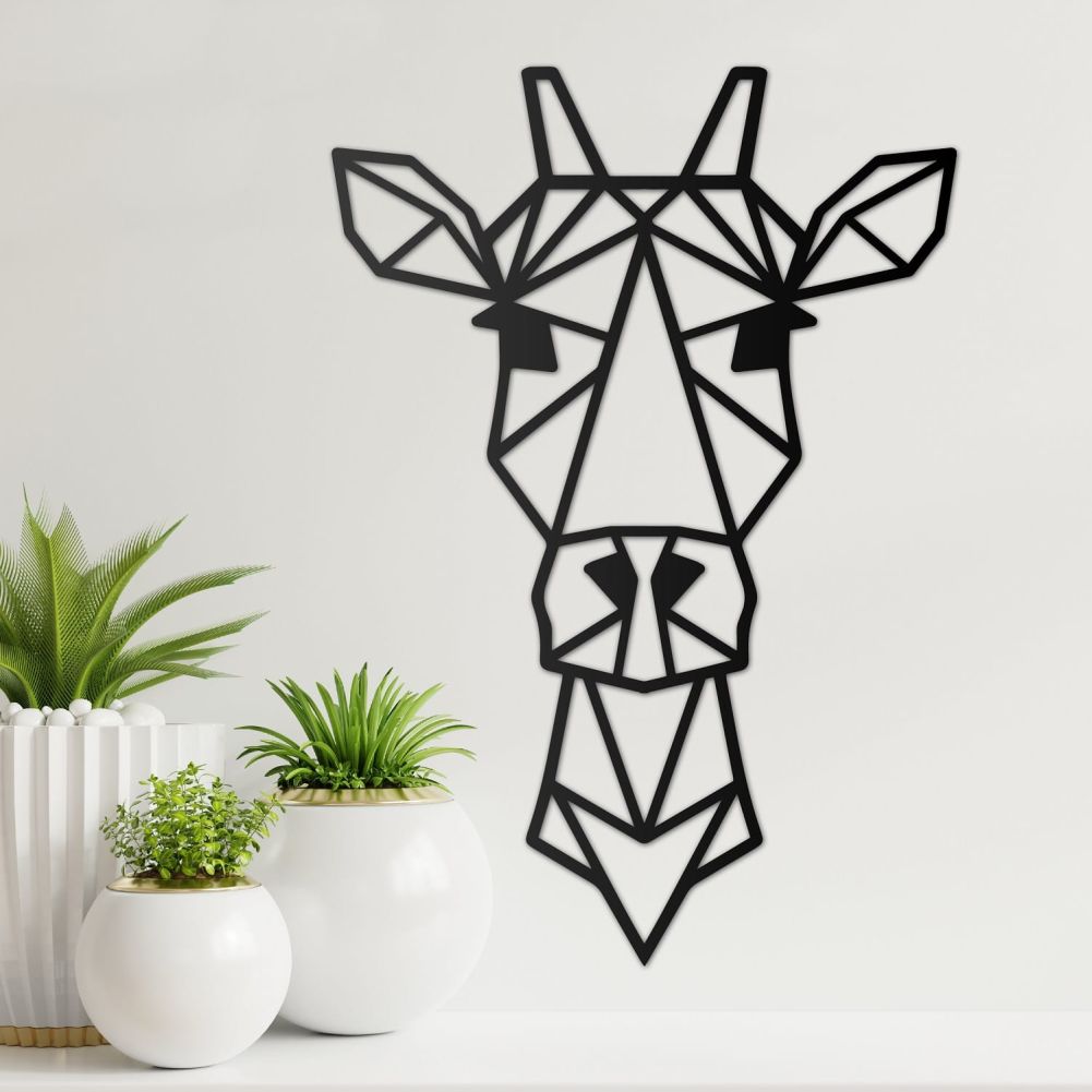 Geometric Giraffe Wall Art With Pot Plants