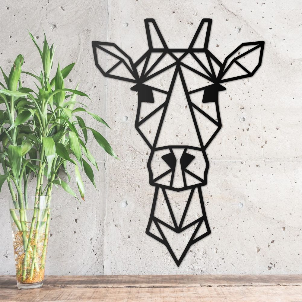 Geometric Giraffe Wall Art With Bamboo