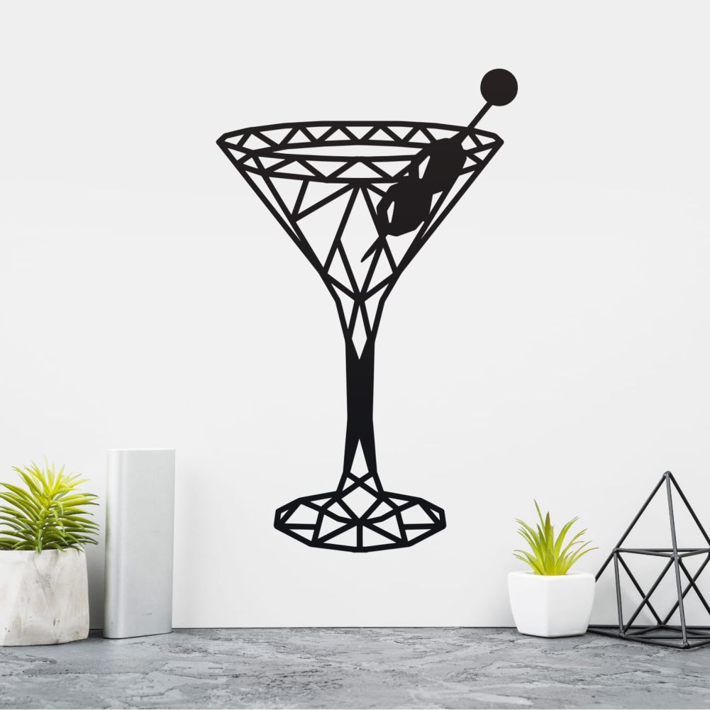 Geometric Steel Martini Glass Wall Art With Plants