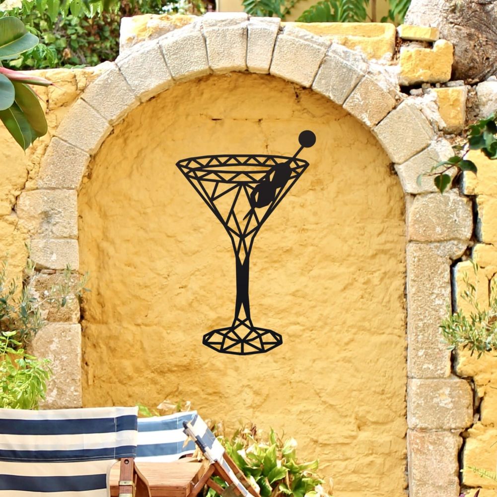 Geometric Steel Martini Glass Wall Art On a Yellow Wall
