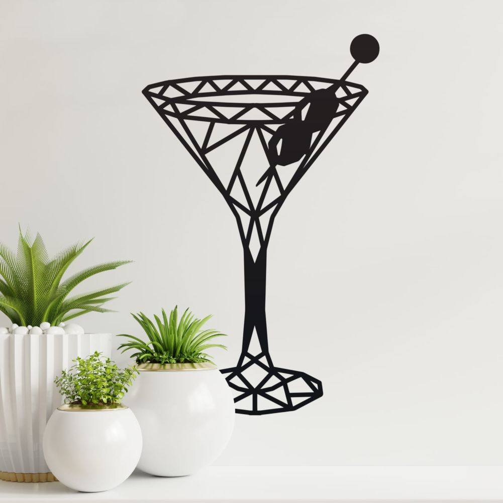 Geometric Steel Martini Glass Wall Art With Pot Plants
