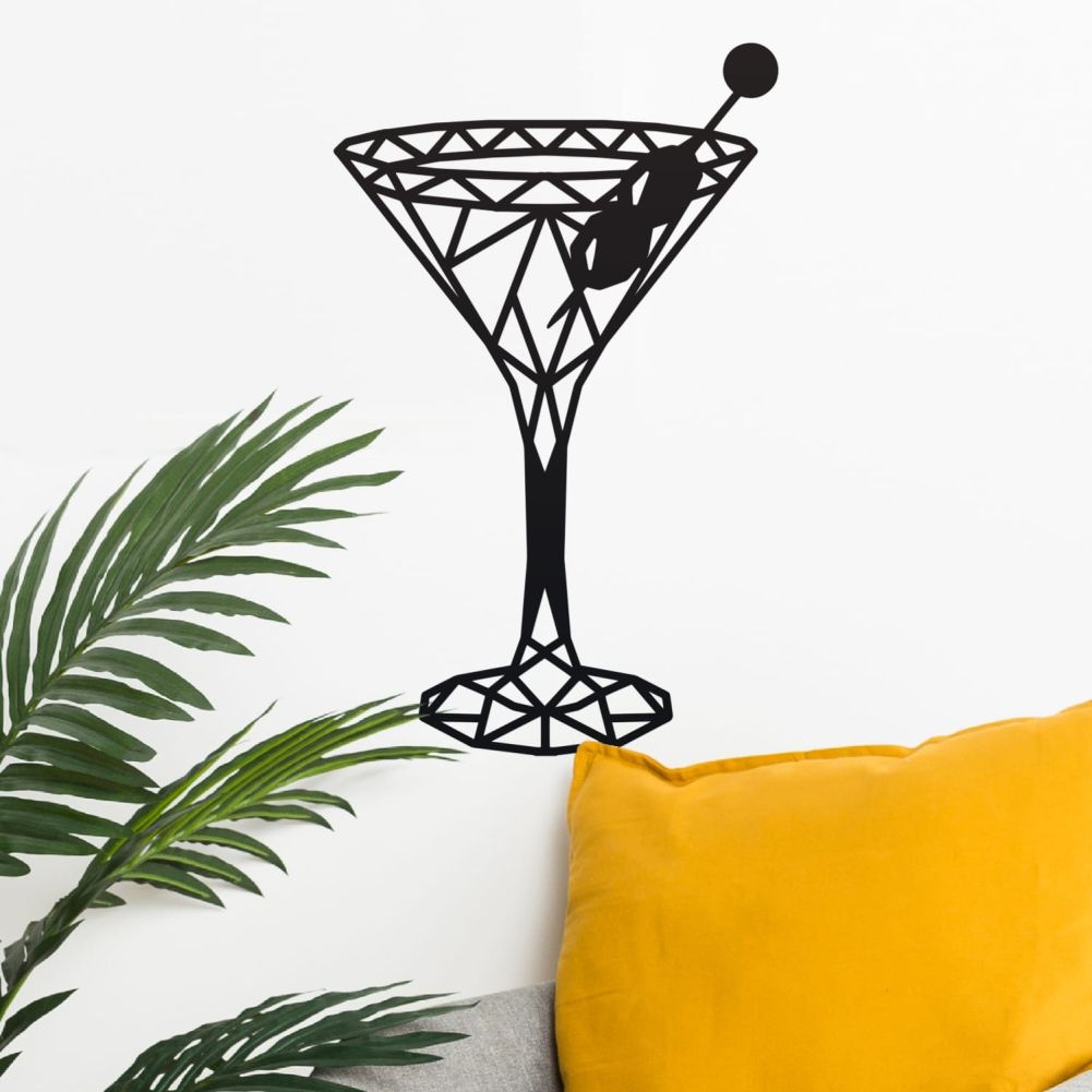 Geometric Steel Martini Glass Wall Art With Sofa