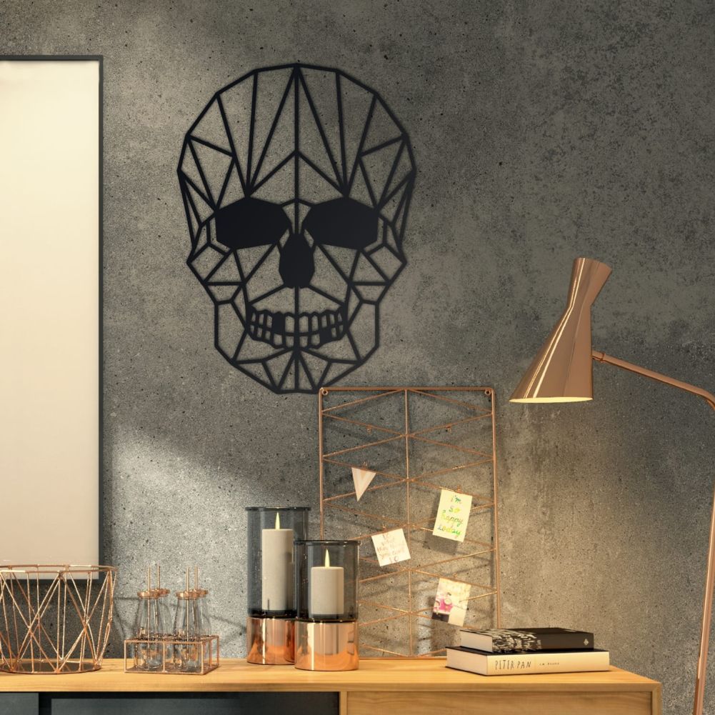 Geometric Skull Steel Wall Art In a Modern Study
