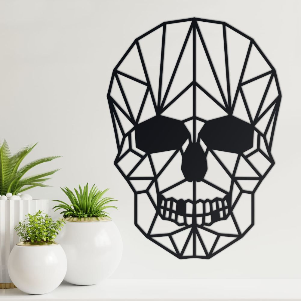 Geometric Skull Steel Wall Art With Pot Plants