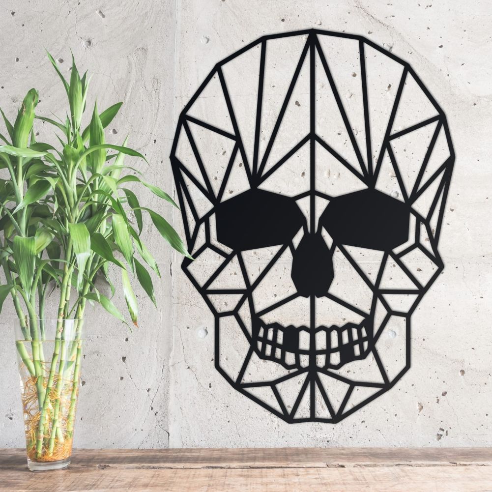 Geometric Skull Steel Wall Art With Bamboo