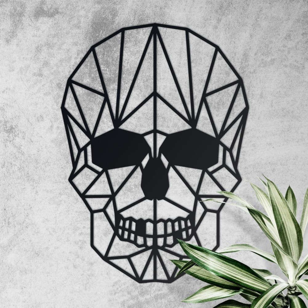 Geometric Skull Steel Wall Art On a Rustic Wall