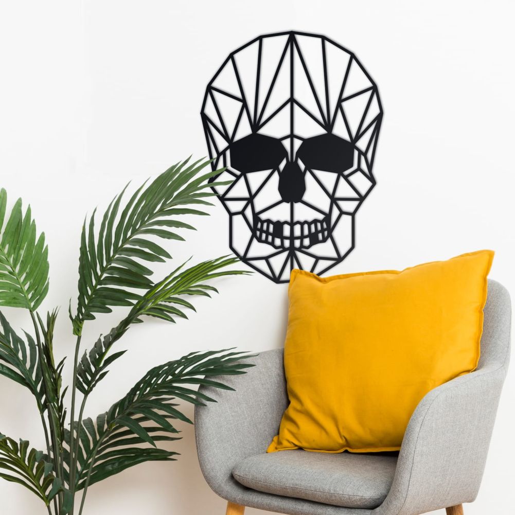 Geometric Skull Steel Wall Art With Reading Chair