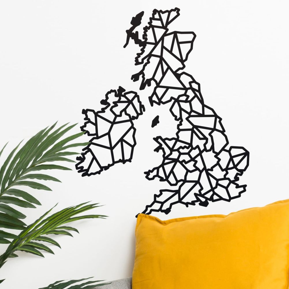 United Kingdom Geometric Steel Map Art In a Living Room