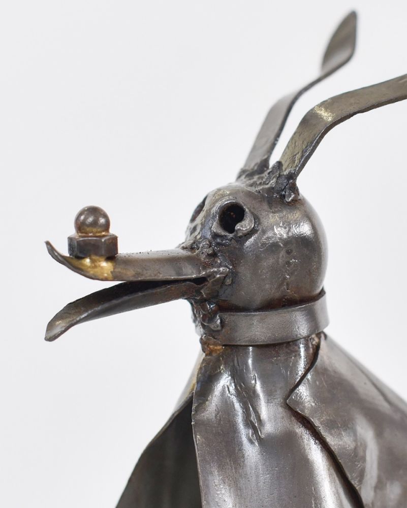 Ghost Dog Scrap Metal Art Sculpture Close Up