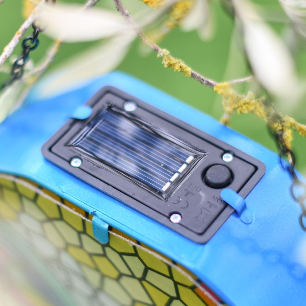 Close Up Of Glass Butterfly Hanging Solar Light Solar Panel