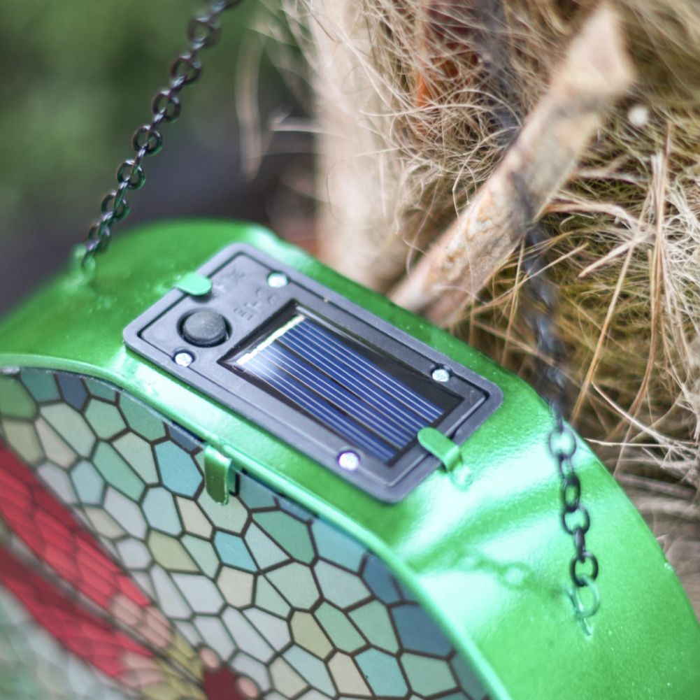 Close Up Of Glass Dragonfly Hanging Solar Light