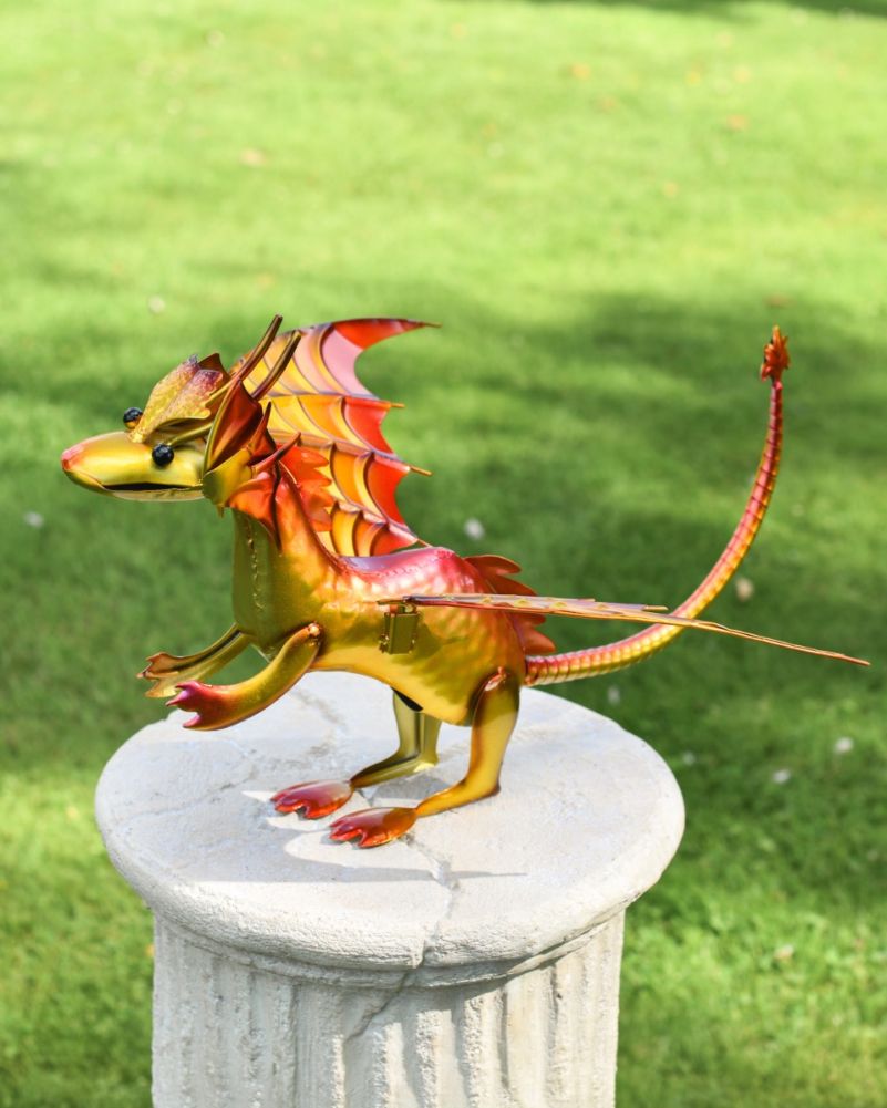 Gold Metal Baby Dragon Garden Sculpture 