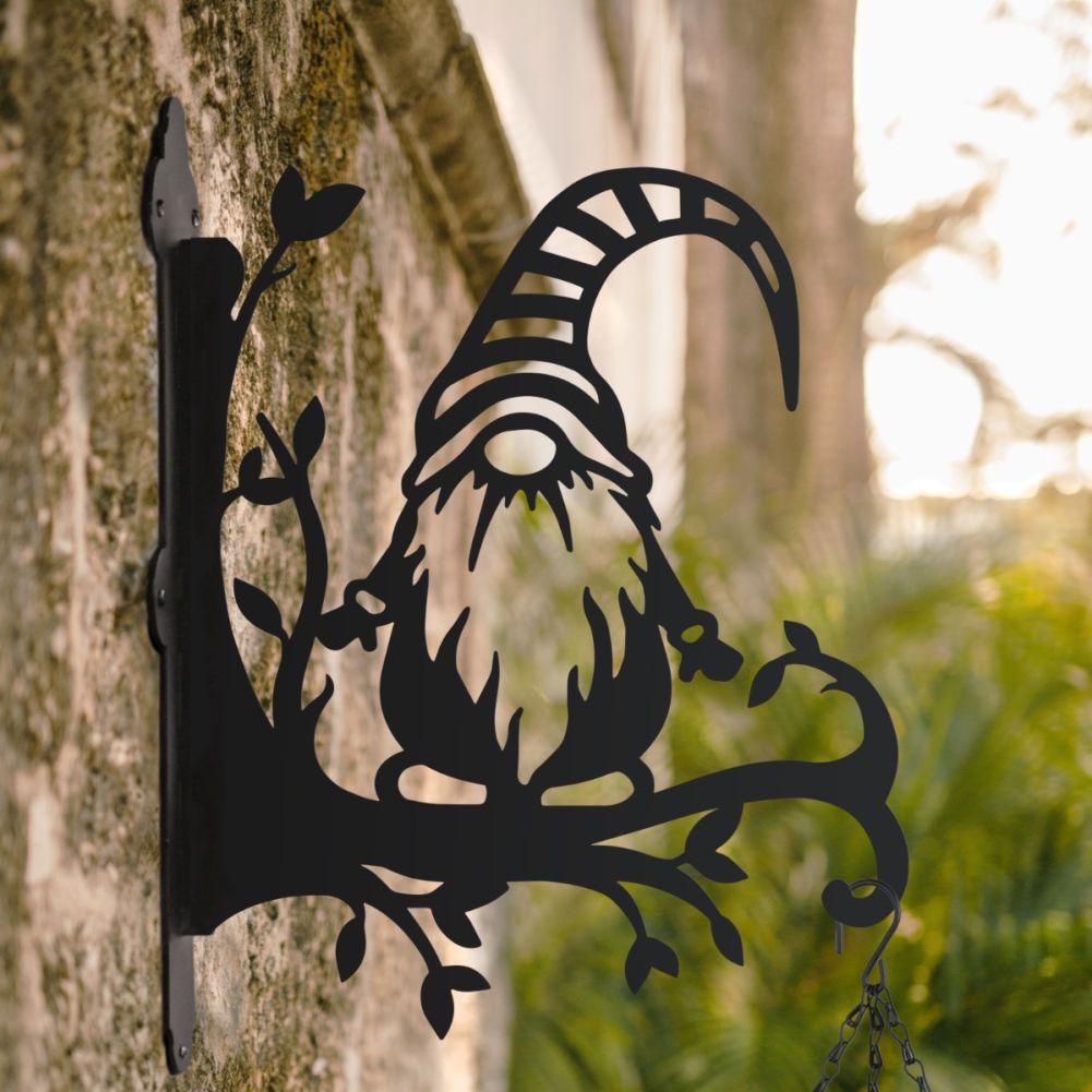 Gonk With Stripy Hat Hanging Basket Bracket In A Countryside Setting