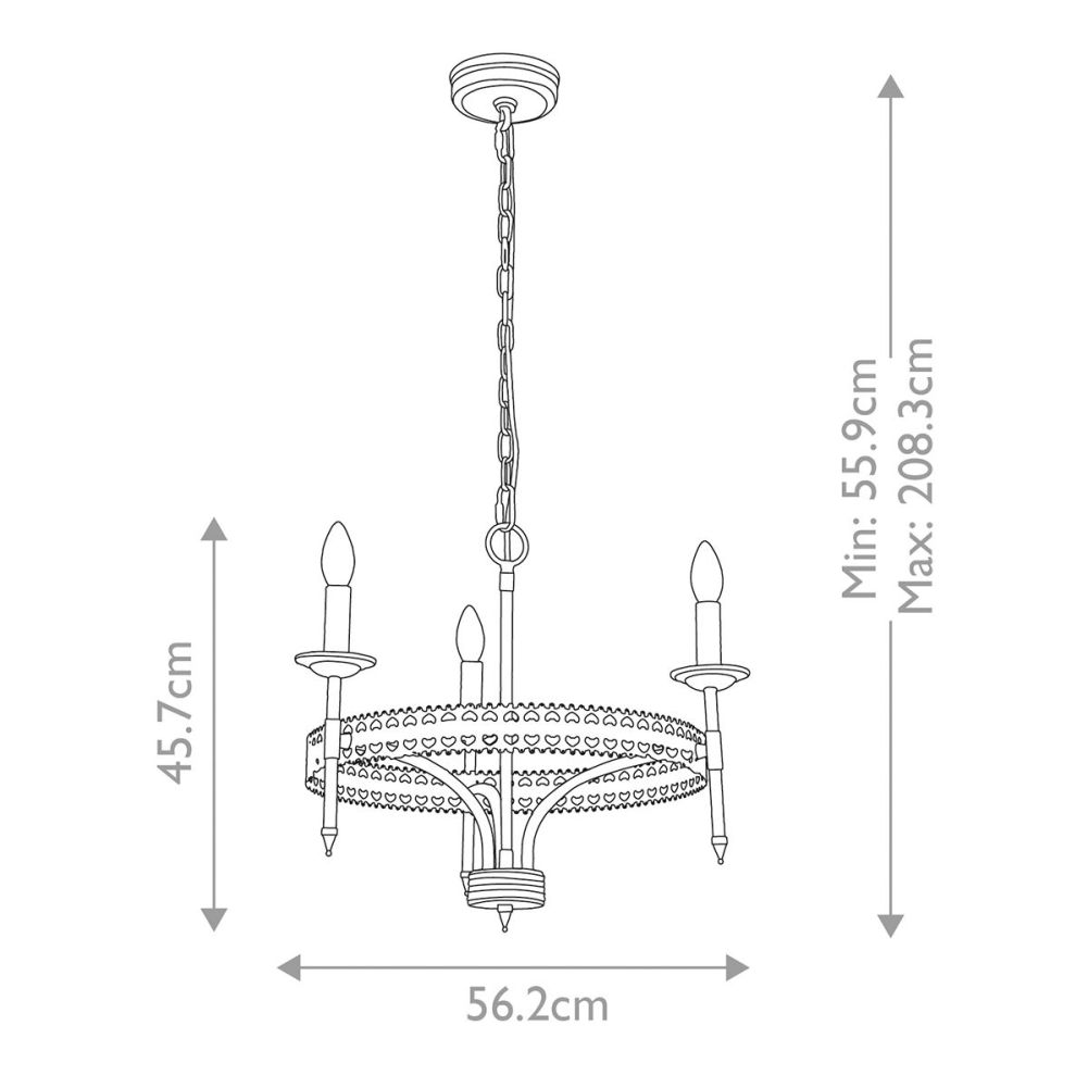 Gothic Burleigh Three Light Chandelier Dimensions