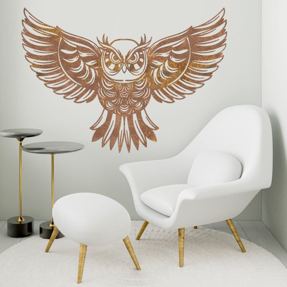 Large Rustic Owl Wall Art With Reading Chair
