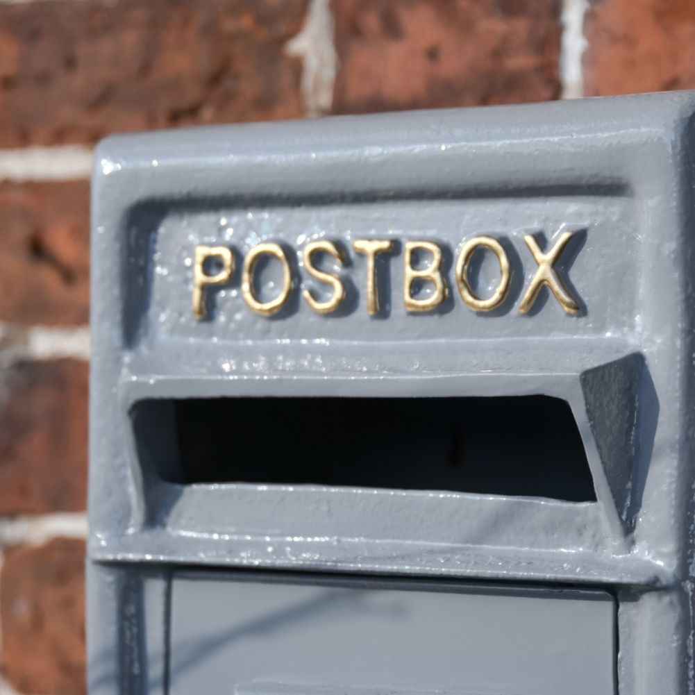 Grey and Gold Traditional Wall Mounted Post Box Lettering Detail