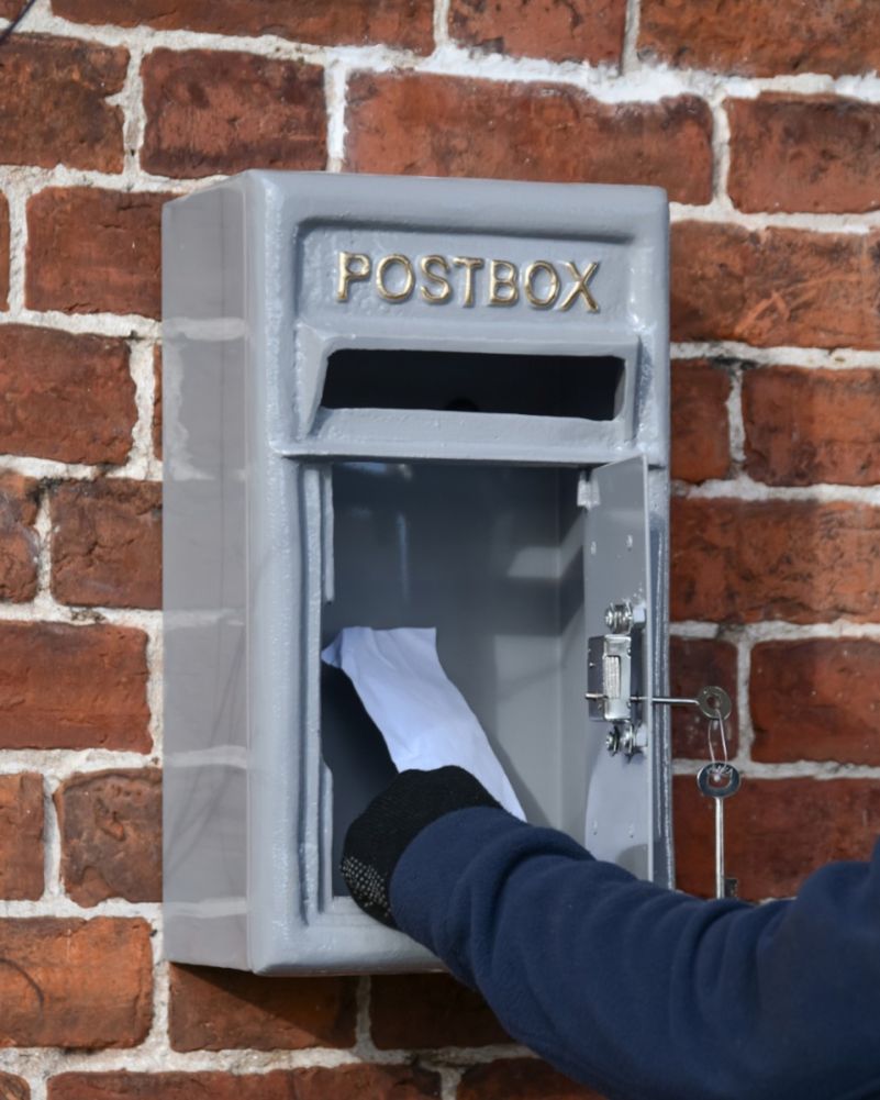 Grey and Gold Traditional Wall Mounted Post Box Open View