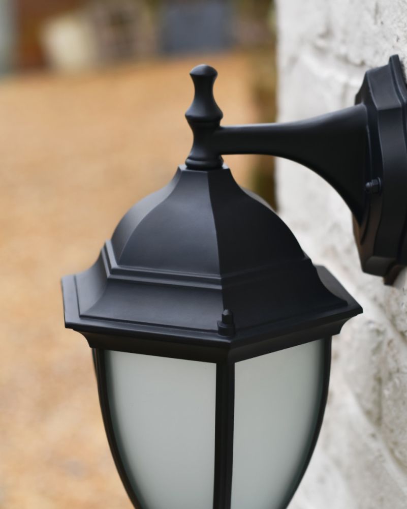 Traditional Black Frost Aluminium Victorian Top Fix Wall Lantern - 36cm