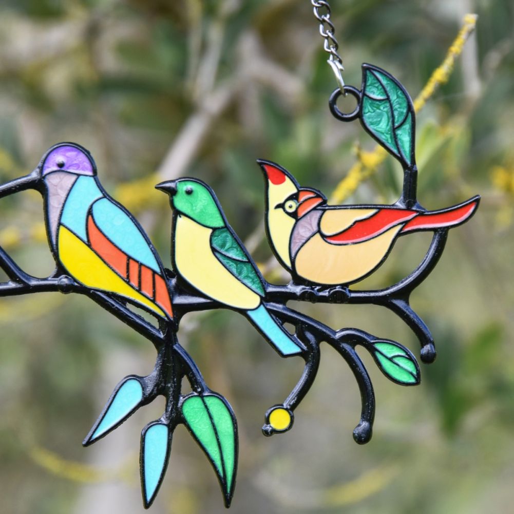 Close Up Of Handcrafted Metal Perched Birds Garden Decoration Right Side