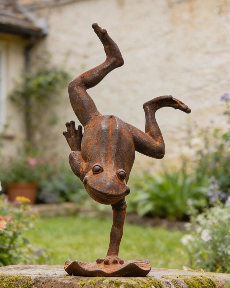 Handstand Frog Cast Iron Rustic Sculpture