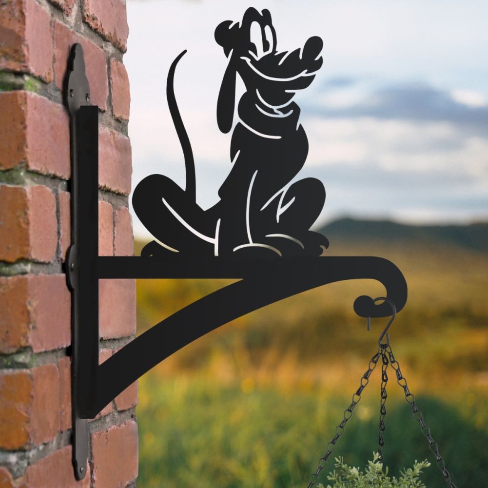 Happy Cartoon Dog Hanging Basket Bracket In A Countryside Setting
