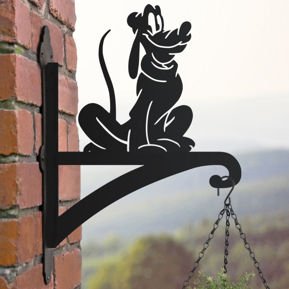 Happy Cartoon Dog Hanging Basket Bracket In A Cloudy Setting