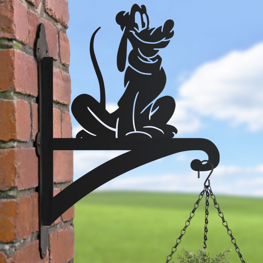 Happy Cartoon Dog Hanging Basket Bracket In A Blue Sky Setting