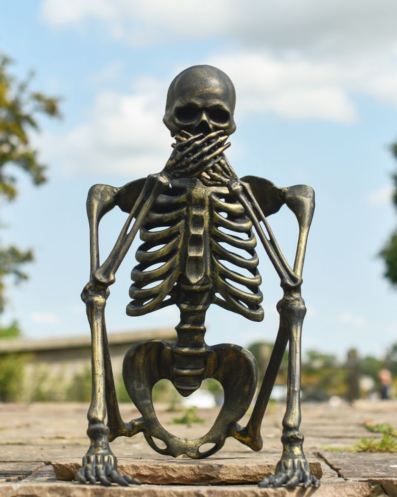 'Loqui' Speak No Evil Aluminium Skeleton Sculpture - Gold