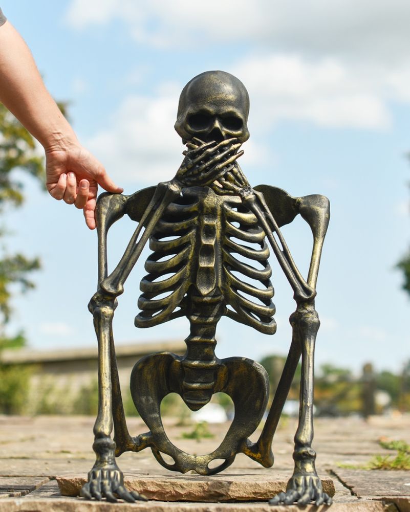 'Loqui' Speak No Evil Aluminium Skeleton Sculpture - Gold Scale