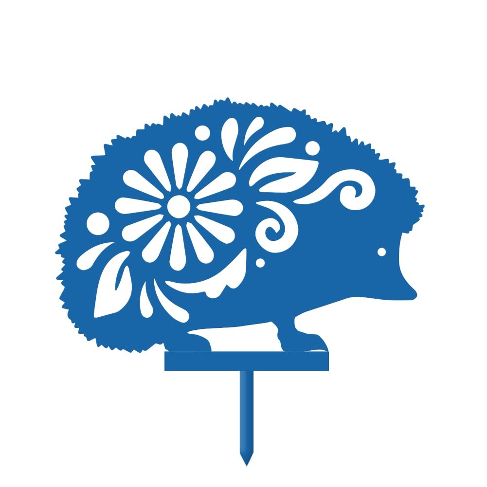 Blue Floral Hedgehog Iron Silhouette On a White Background
