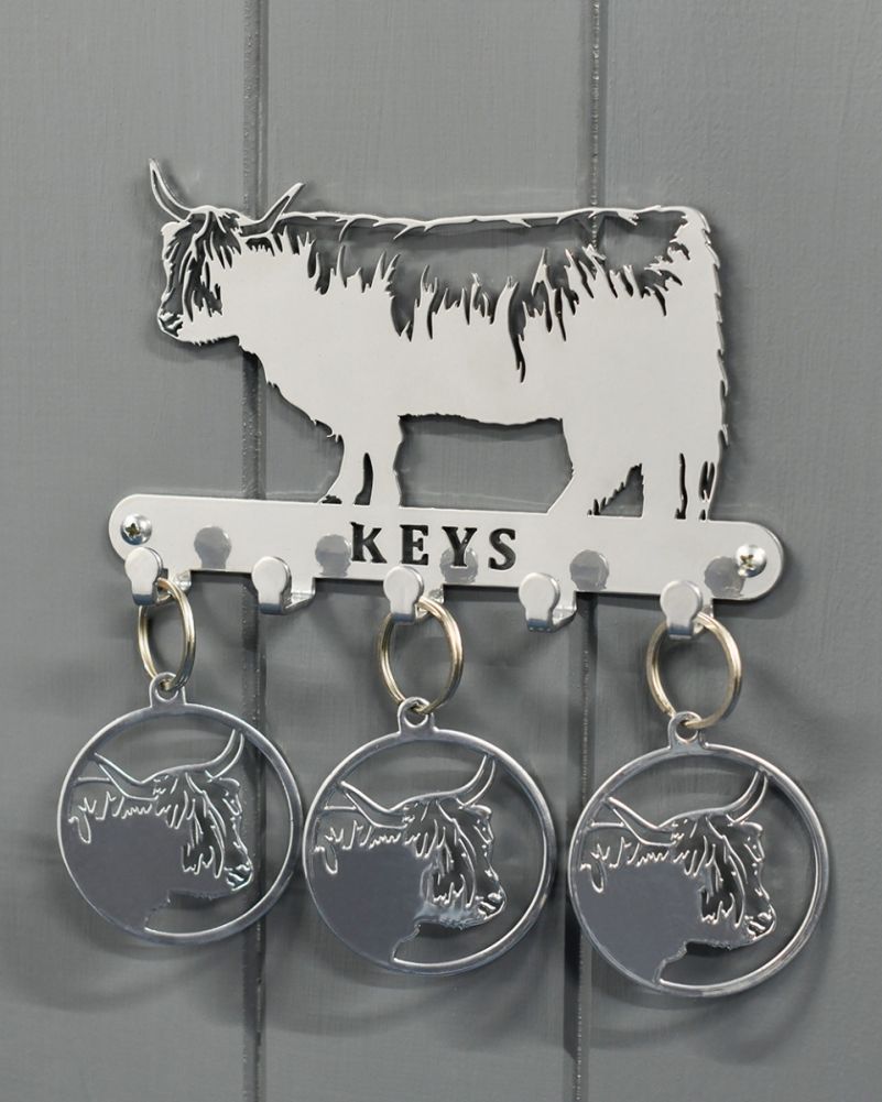 Highland Cow Key Holder With Trio Of Keyrings