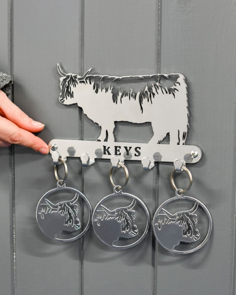 Highland Cow Key Holder With Trio Of Keyrings