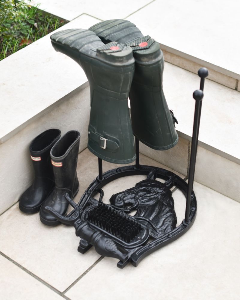 Using Our Horse Head Boot Stand & Scraper In Black