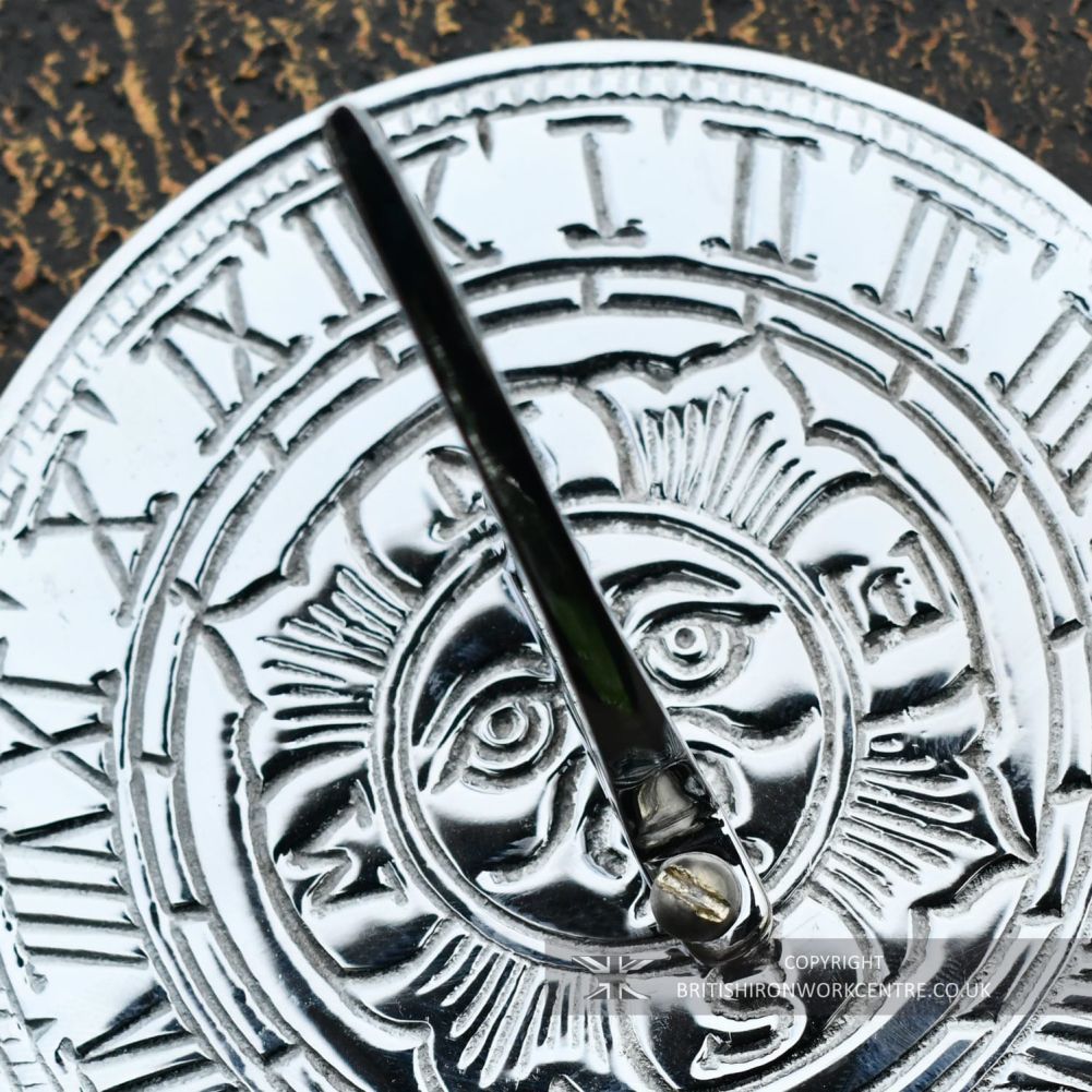 'Soleil' Garden Sundial In Bright Chrome - Close Up
