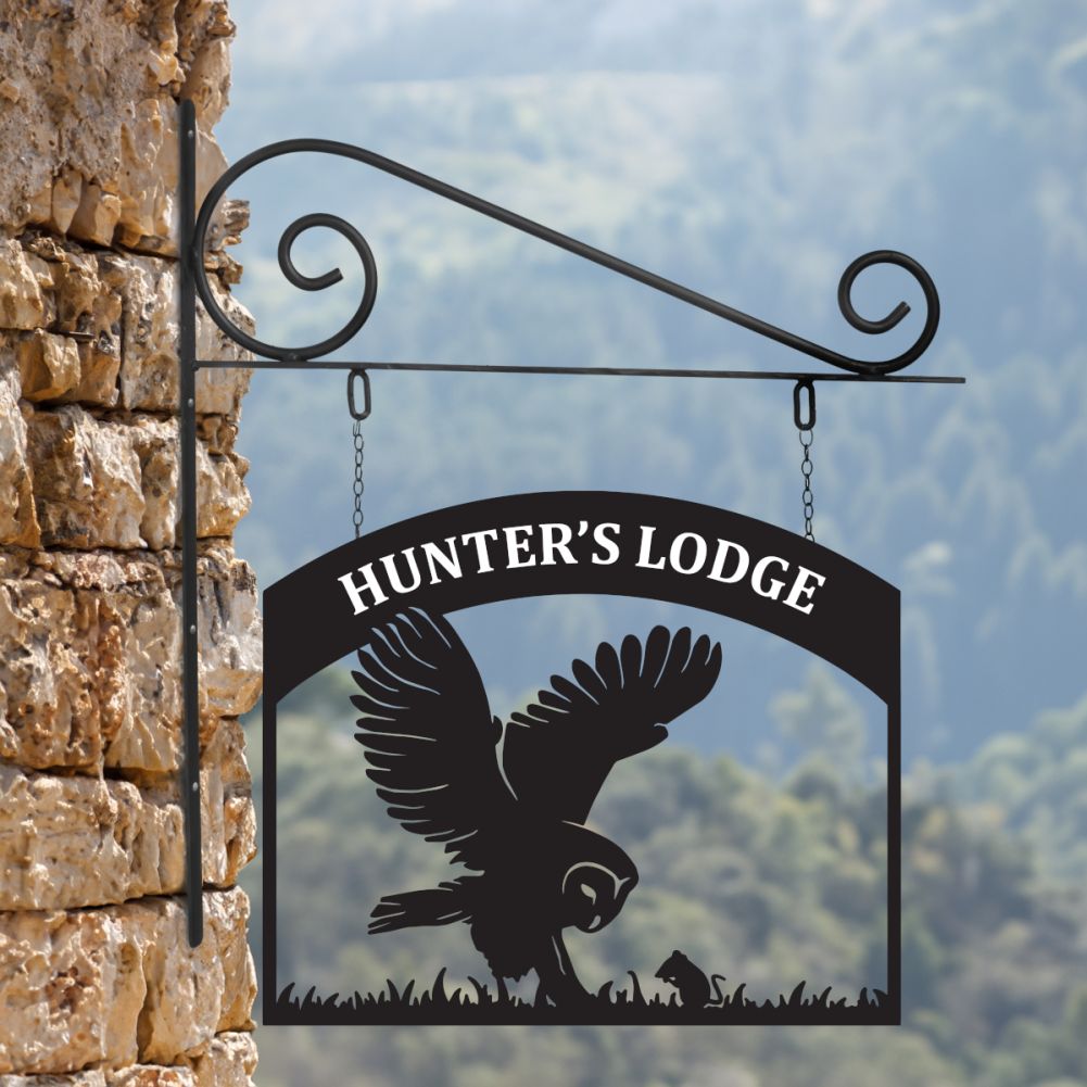 Steel Barn Owl Hanging House Name Sign