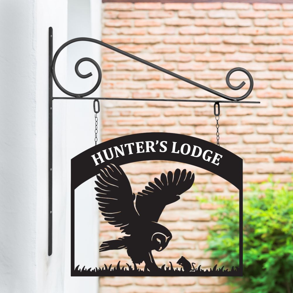 Steel Barn Owl Hanging House Name Sign
