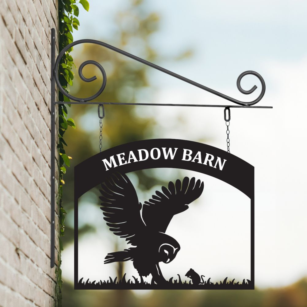 Steel Barn Owl Hanging House Name Sign