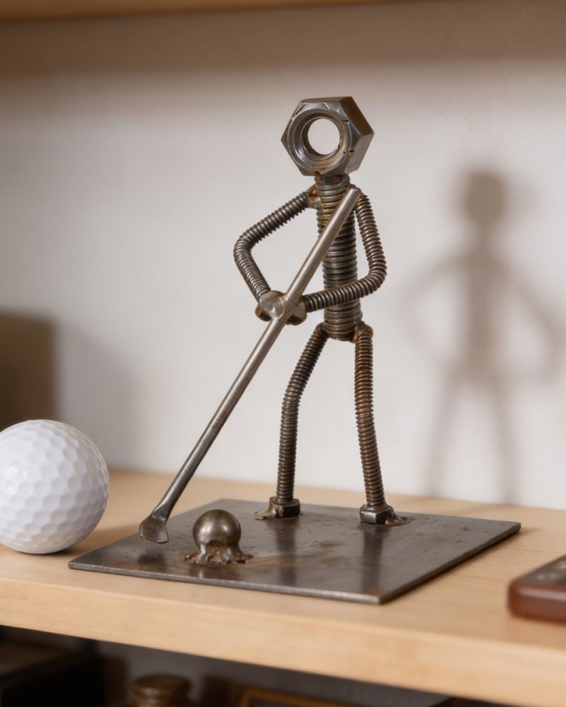 'Welded Par' The Golfer Scrap Metal Art Sculpture