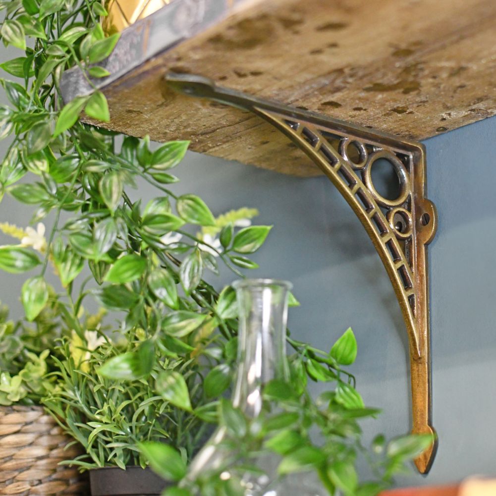 Iron Bridge Shelf Bracket - Antique Brass 33 x 33cm Under