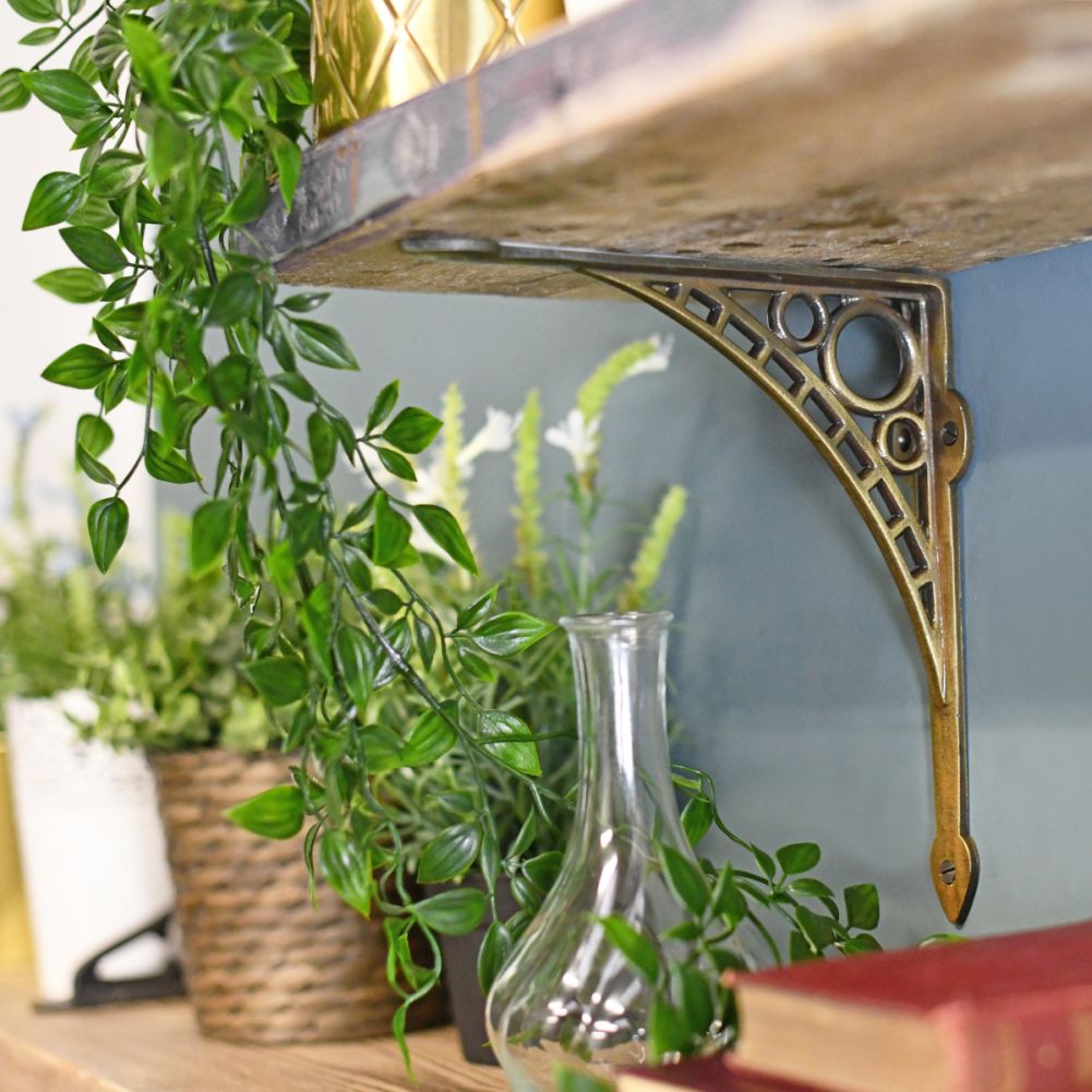 Iron Bridge Shelf Bracket - Antique Brass 33 x 33cm