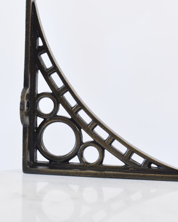 Iron Bridge Shelf Bracket with Antique Brass Finish Close Up