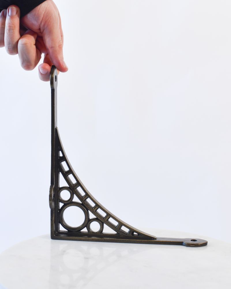 Iron Bridge Shelf Bracket with Antique Brass Finish To Scale