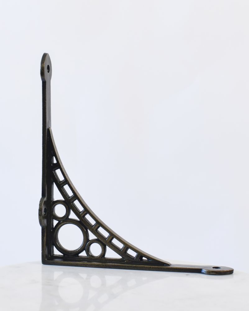 Iron Bridge Shelf Bracket with Antique Brass Finish Side On