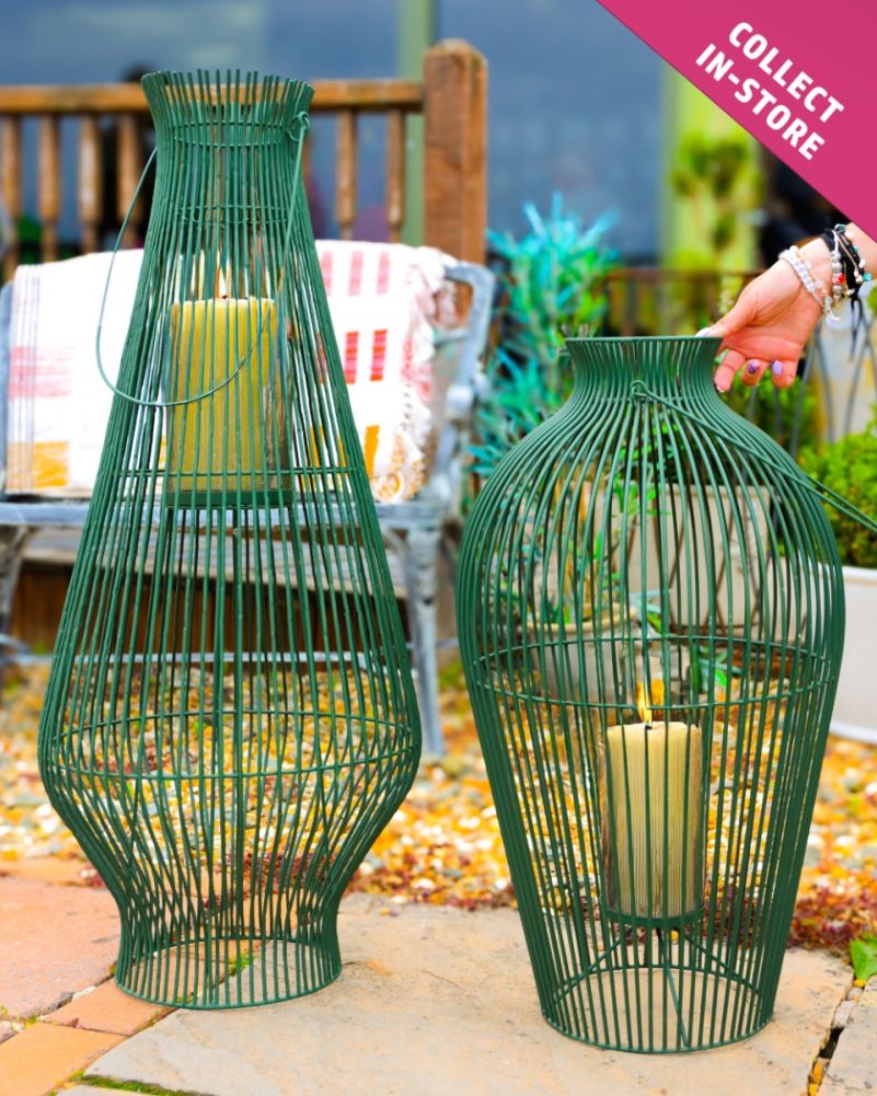 Green Iron Candle Holder Lantern - Collection Only